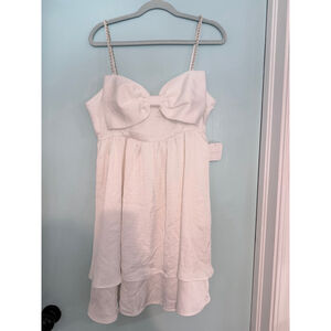 Altar’d State White Bow Front Mini Dress Pearl Strap Babydoll NWT Size XL